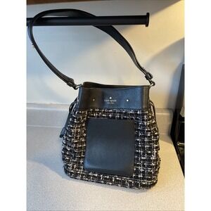 Kate Spade Marti Tweed Silver Black & White Bucket Shoulder Bag Handbag Classic
